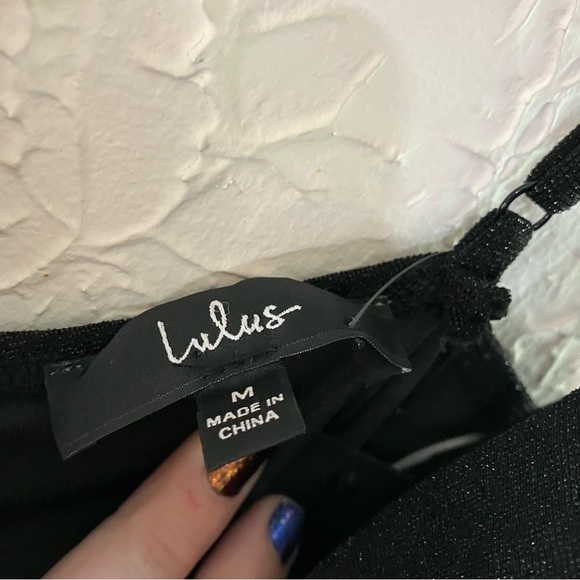 Lulu’s Boldest Babe Black Sparkly Ruched Bustier Bodycon Dress - Picture 11 of 12